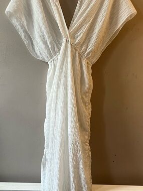 SHEIN White Long Sleeve Textured V-Neck Maxi Dress